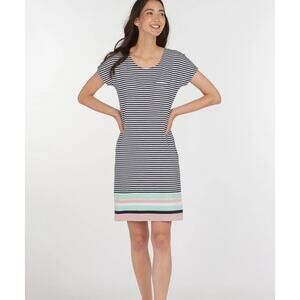 Barbour Harewood Striped T-Shirt Dress Navy Grey Casual Cotton Size 4 Small
